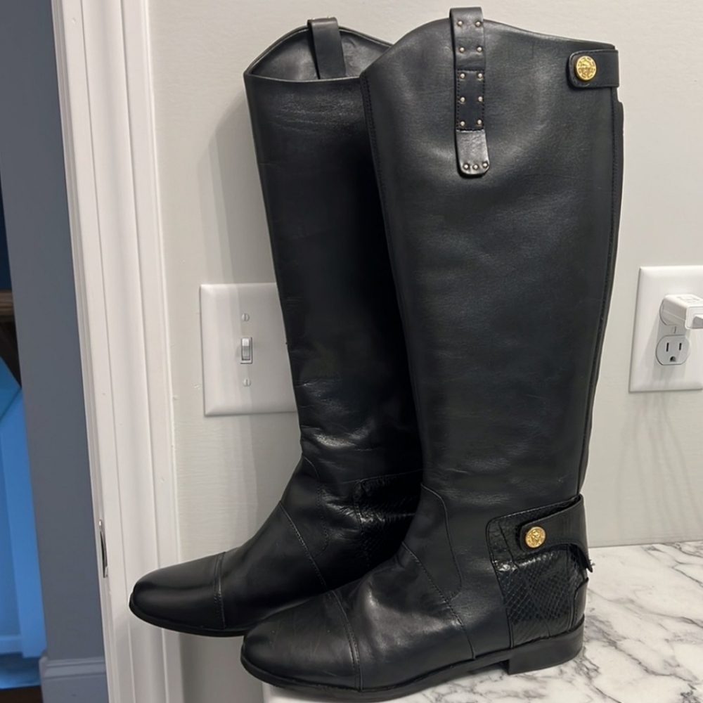 Sam Edelman DARA Black Leather and Snake Embossed Tall Boots!